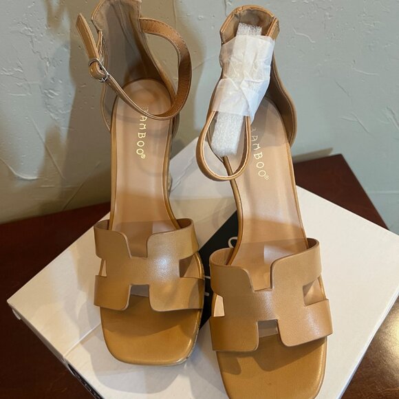 NEW Women's Bamboo Tan Strappy Wedge Heel Open Toed Heel - 6.5 - Picture 4 of 5